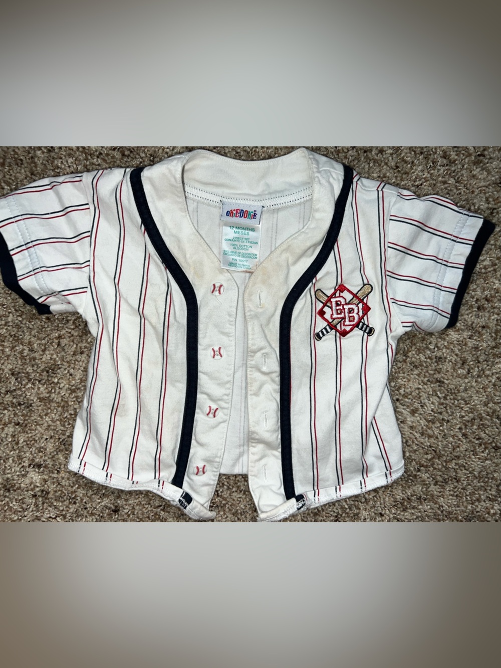 Vintage Okiedokie 1990’s Baby Boy 12 Month Baseball Stripe Button Down MLB